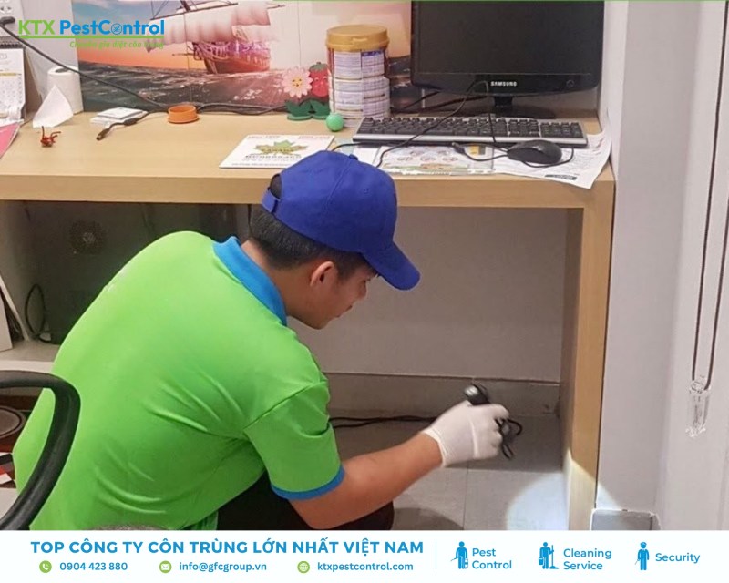 Kỹ thuật viên khảo sát thực tế trước khi thực hiện dịch vụ diệt mối.