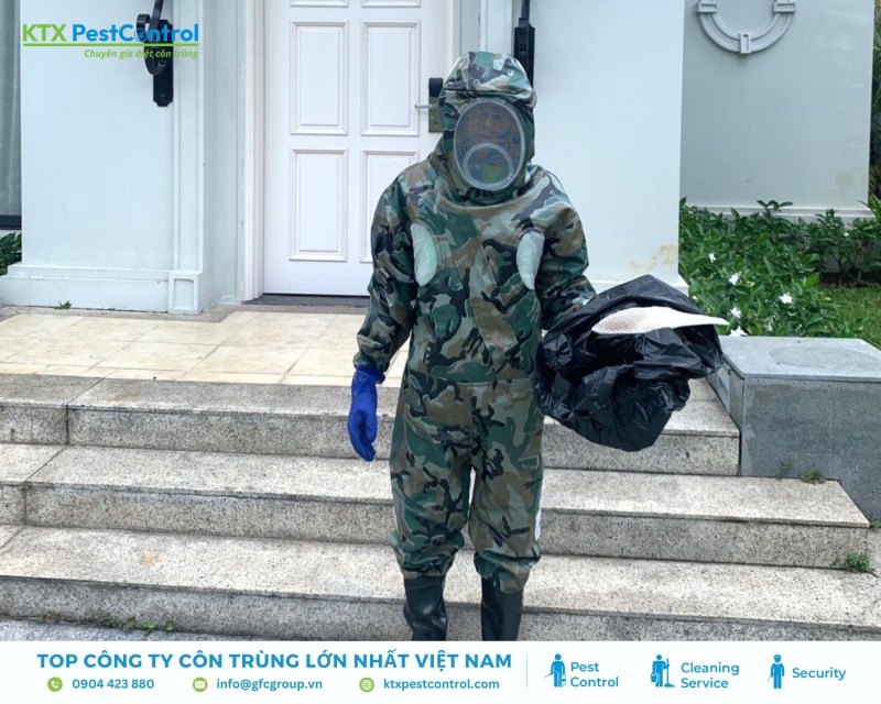 Kỹ thuật viên tiếp cận và xử lý tổ ong một cách an toàn, nhanh gọn